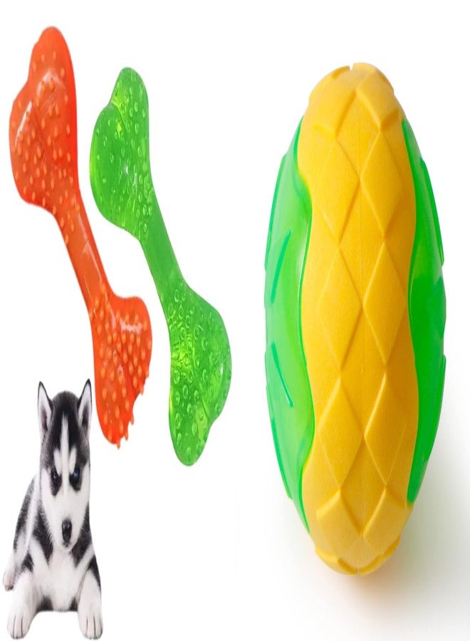 PET FUN Soft Spike Rubber Bone Chew Toy for Dogs & Puppies | Non-Toxic Dental Cleaning TPR LED Floating Ball for Dogs & Puppies | Durable Squeaky Chew & Training Toy Combo of 2 - Image 1